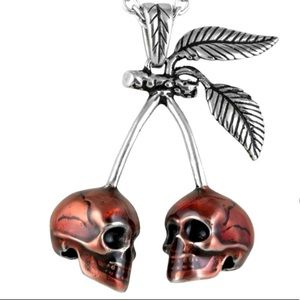NEW red cherry skull necklace